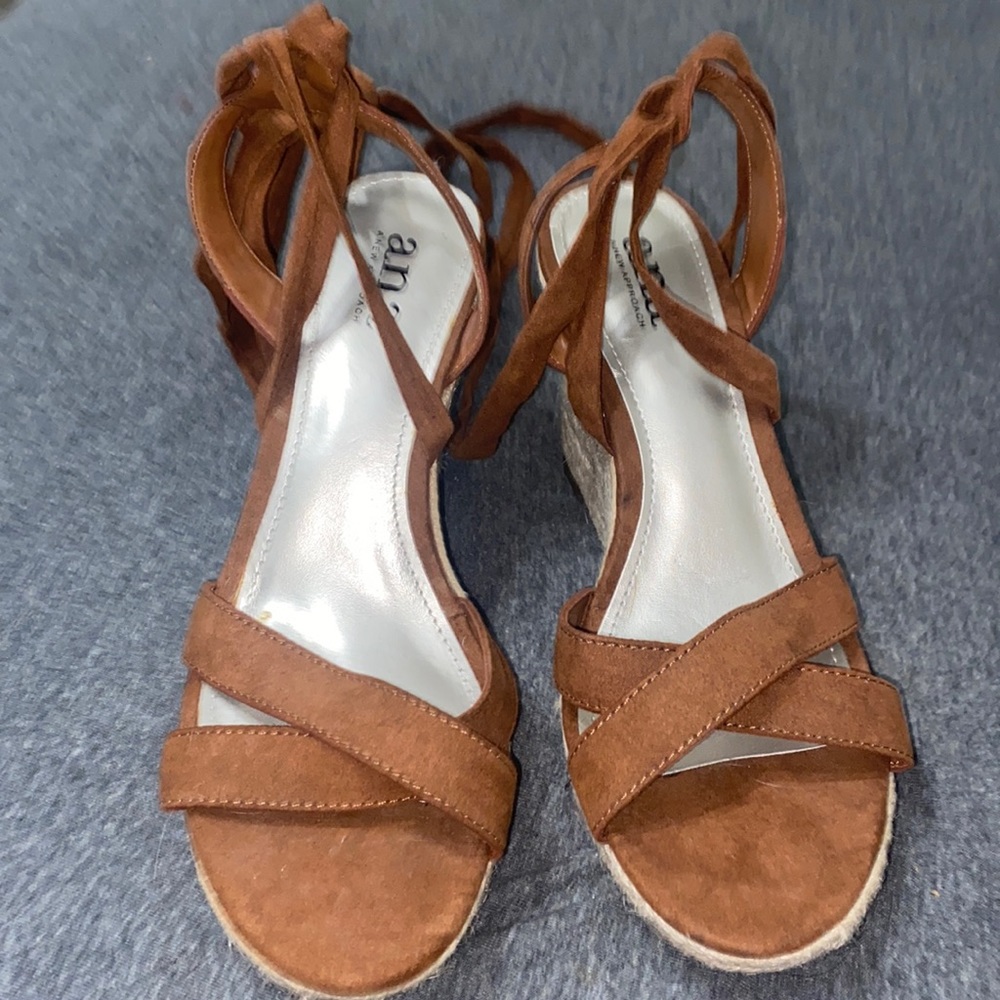 ANA open toe brown wedge